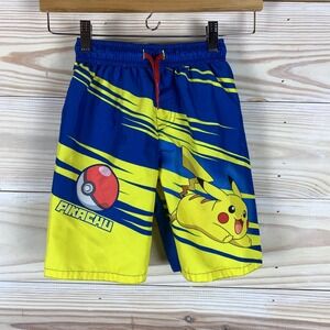 Pokemon Swim Trunks Boys 7‎ Blue Yellow Pikachu Graphic Board Shorts